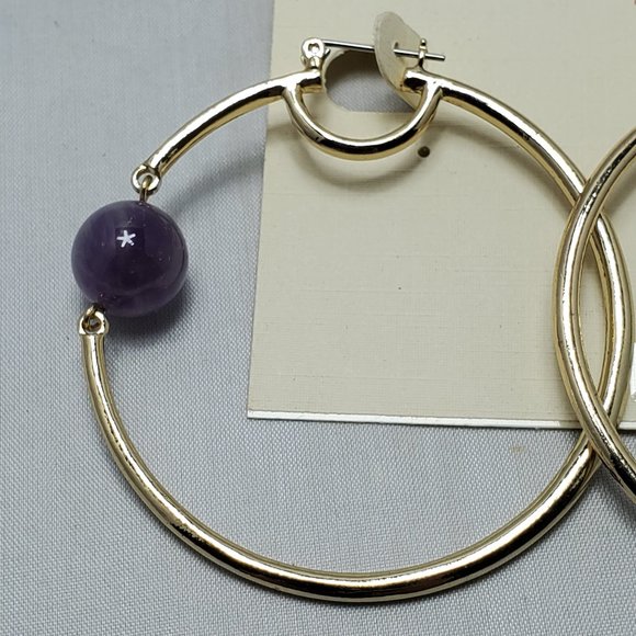 Macy's Large bohemian gold hoop earring with semi-precious stone - Picture 4 of 5